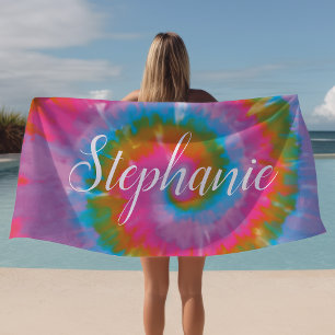Serviette De Plage Tie Dye Swirl Abstrait été personnalisé