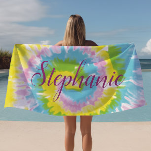 Serviette De Plage Tie Dye Swirl Bleu Jaune Personnalisé été