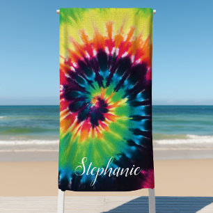 Serviette De Plage Tie Dye Swirl Rainbow Retro Été personnalisé