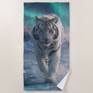 Serviette De Plage Tigre blanc aurore paysage glacé création faunique