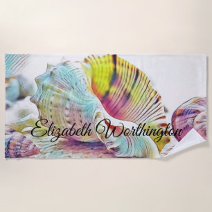 Serviette De Plage Tirage vintage Coquille rose jaune