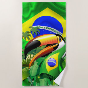 Serviette De Plage Toco Toucan avec drapeau brésilien