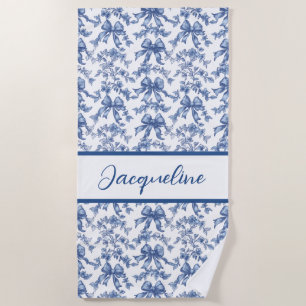 Serviette De Plage Toile bleu et blanc Coquette Bow Wedding Party