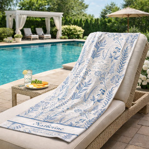 Serviette De Plage Toile de Jouy vintage personnalisée fleurs sauvage
