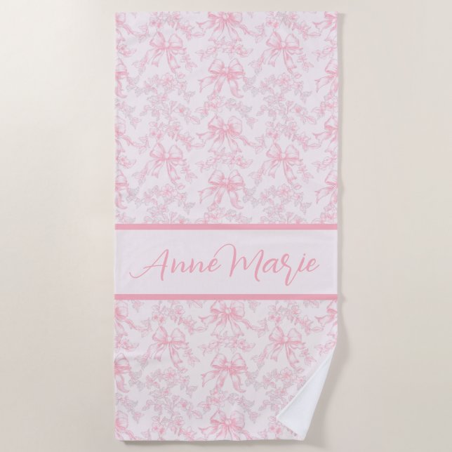 Serviette De Plage Toile rose Coquette Bow Mariage (Devant)