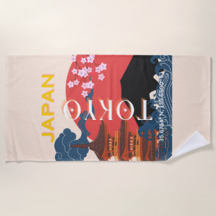 Serviette De Plage Tokyo Japan Travel Art, Retro Travel Art