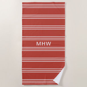 Serviette De Plage Tomato Red Stripes personnalisé monogramme serviet