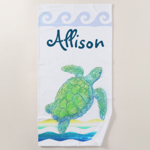 Serviette De Plage Tortue bleue et verte