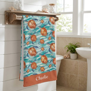 Serviette De Plage Tortue de mer aquarelle personnalisée