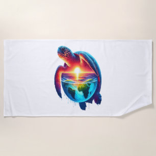 Serviette De Plage Tortue de mer couchée de soleil
