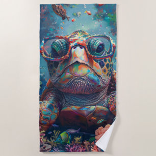 Serviette De Plage Tortue de mer Whimsical sous l'eau scène couleur v
