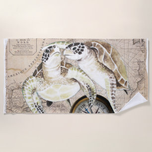 Serviette De Plage Tortues de mer Vintage aquarelle collage Art