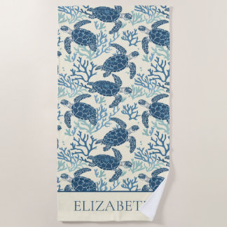 Serviette De Plage Tortues marines bleues et crémeuses Personnalisées