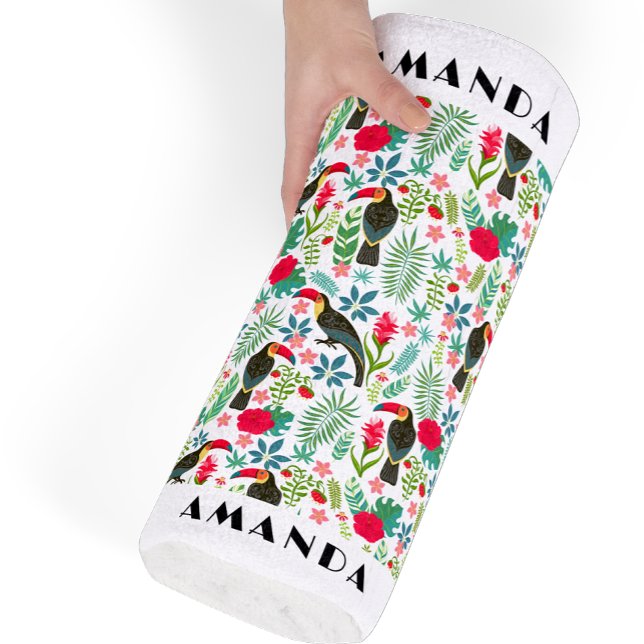 Serviette De Plage Toscane tropicale oiseaux et fleurs tropicales mot (Créateur téléchargé)