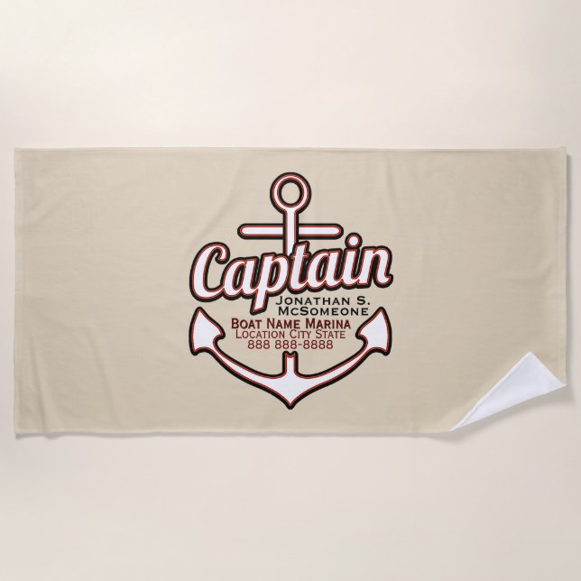 Serviette De Plage Totalement Personnalisé Capitaine Ancre Nautique (Devant)