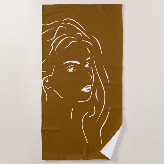 Serviette De Plage Toucher White Line Art Stilized Female Visual Bea (Devant)