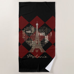 Serviette De Plage Tour Eiffel et inscriptions Paris au coeur