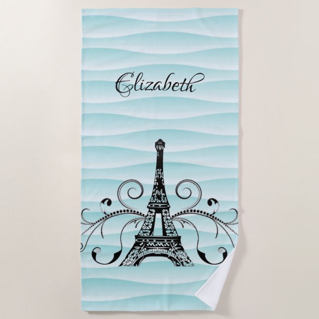 Serviette De Plage Tour Eiffel turquoise Plage Flourish (Devant)