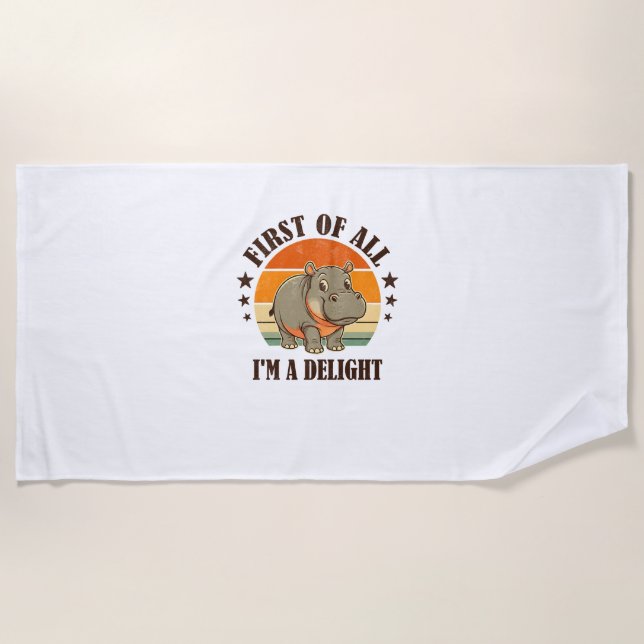 Serviette De Plage Tout d'abord je suis un délicieux bébé Hippo Moo D (Devant)