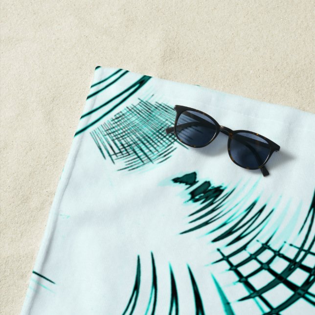 Serviette De Plage Trace courbée cyan aqua croisée sur arrière - plan (En situation)
