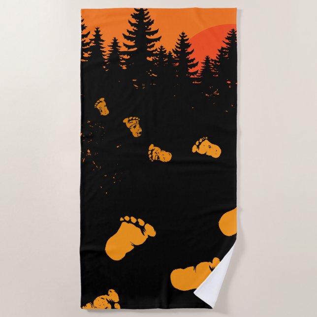 Serviette De Plage Traces Bigfoot Au Coucher Du Soleil (Devant)