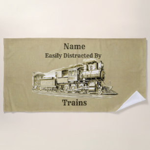 Serviette De Plage Train À Vapeur vintage Facilement Distrait Par, Aj