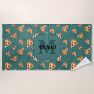 Serviette De Plage Tranches de pizza cool motif sarcelle vintage Mono