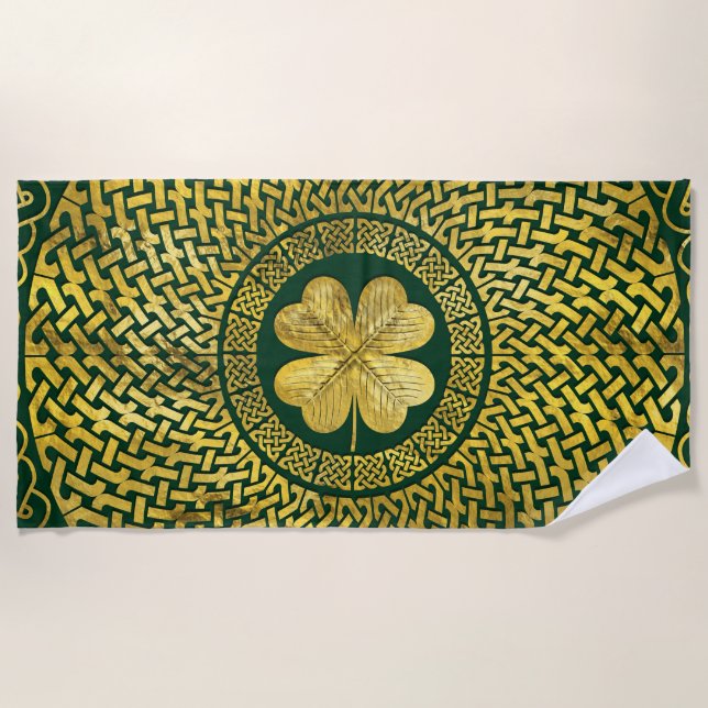 Serviette De Plage Trèfle irlandais de Quatre-feuille avec le noeud (Devant)
