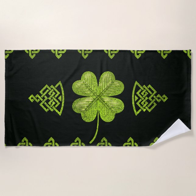Serviette De Plage Trèfle irlandais de Quatre-feuille de shamrock (Devant)