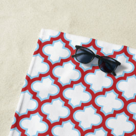Serviette De Plage Trellis blanc et rouge, treillis, Quatrefoil