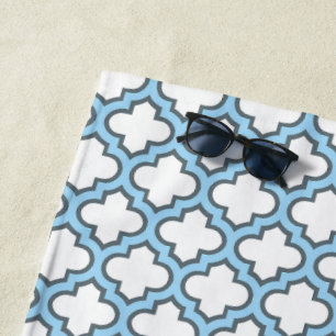 Serviette De Plage Trellis bleu blanc et bébé, treillis, Quatrefoil