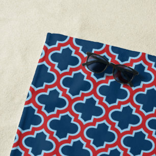 Serviette De Plage Trellis marocain bleu et rouge, treillis, Quatrefo
