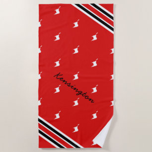 Serviette De Plage Trinité-et-Tobago MAP en blanc avec nom sur RED