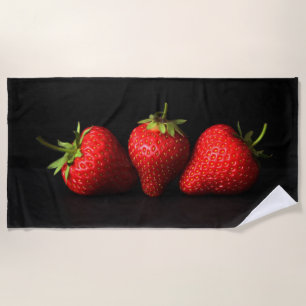 Serviette De Plage Trois Fraises Sur Btcnm Noir