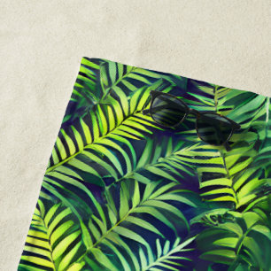 Serviette De Plage Tropical Green Leaf Fern Motif