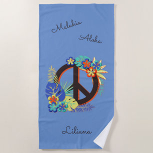 Serviette De Plage Tropical Hawaiian Peace Love Name Blue