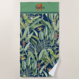 Serviette De Plage Tropical Jungle Banana Tree Strelitzia Monogramme