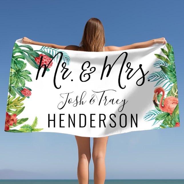 Serviette De Plage Tropical M. & Mme. Personnalisé (Tropical Mr. & Mrs. Personalized Beach Towel)