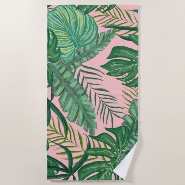 Serviette De Plage Tropical Palm Feuille Rose Weekend Beach Towne (Devant)