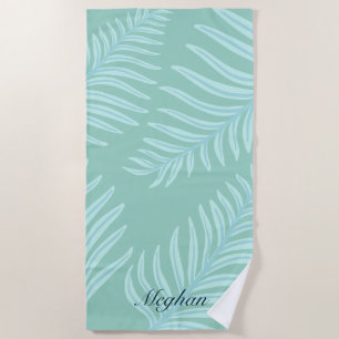 Serviette De Plage Tropical Pastel Feuilles Monogram Beach