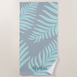 Serviette De Plage Tropical Pastel Feuilles Monogram Beach