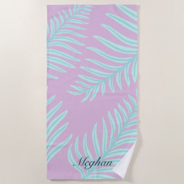 Serviette De Plage Tropical Pastel Feuilles Monogram Beach