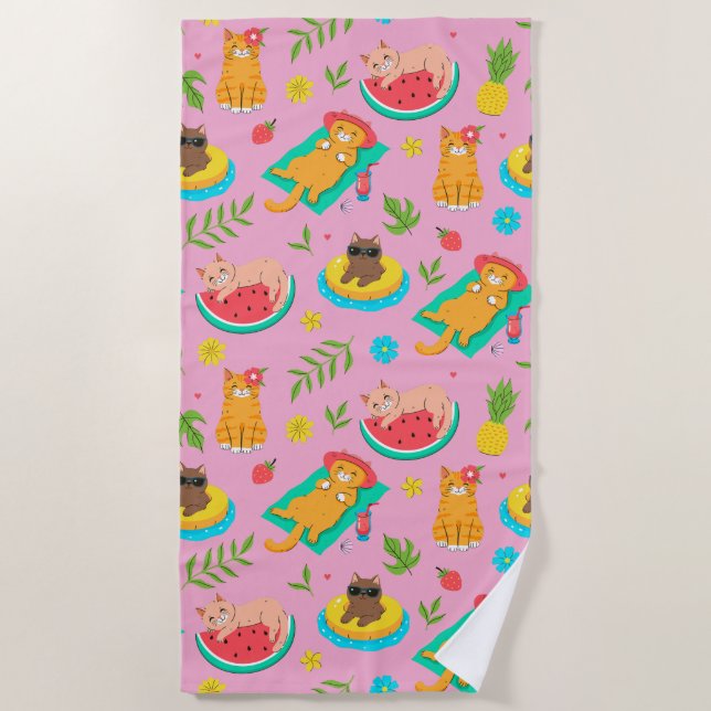 Serviette De Plage Tropical Summer Cats (Devant)