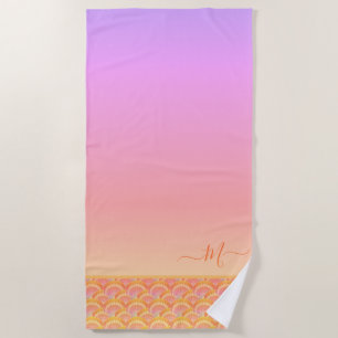 Serviette De Plage Tropical Sunset Ombre Seashell Shell élégant