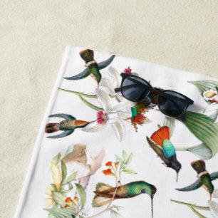 Serviette de plage tropicale de fleurs d'oiseaux
