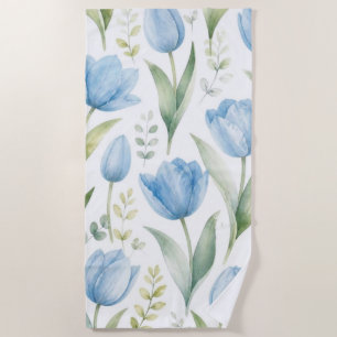 Serviette De Plage Tulipes Bleues Peinture Florale Aquarelle Botaniqu