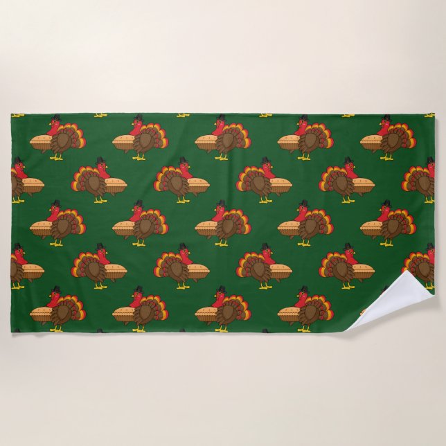Serviette De Plage Turquie mignonne avec tarte Citrouille Thanksgivin (Devant)