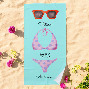 Serviette De Plage Turquoise Bikini Lunettes de soleil Futur Mme.