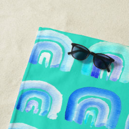 Serviette De Plage Turquoise bleu arc-en-ciel