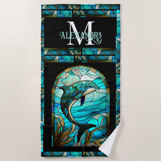 Serviette De Plage Turquoise bleu dauphin look de verre tendu (Devant)